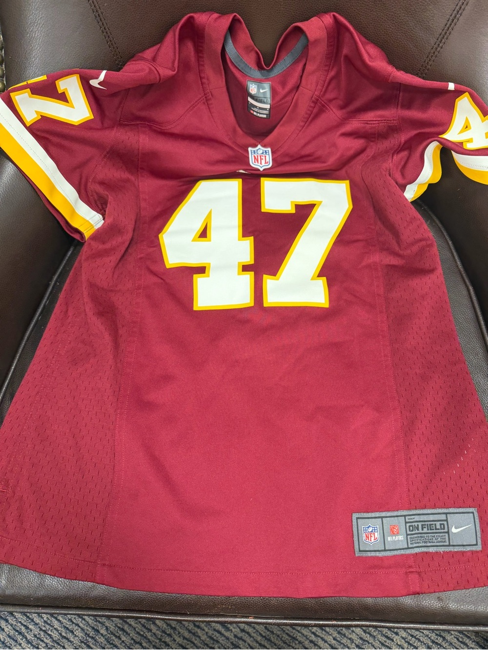 NFL Burgundy Jersey with White and Gold Number 47 Cooley